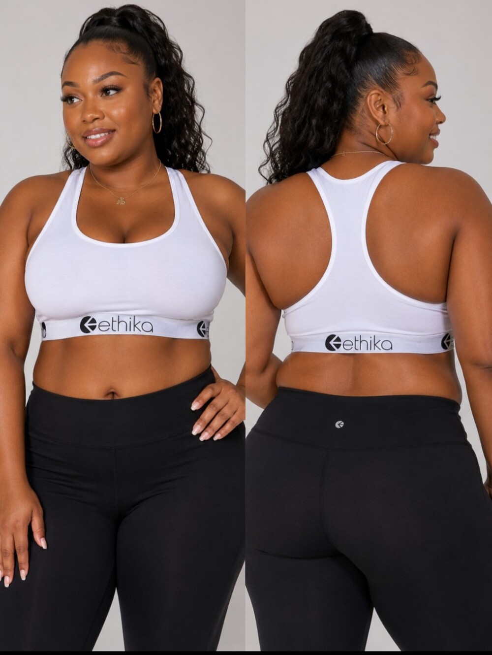 🔥ethika White Racerback Sports Bralette with Logo Band, Size 3X